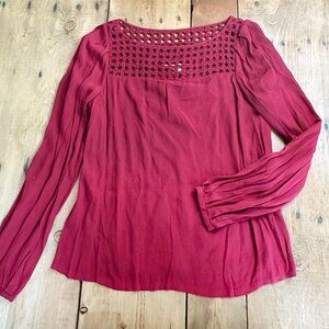 Diane Von Furstenberg Dark Red Blouse Macrame Top‎ 12 Cert Authenticity